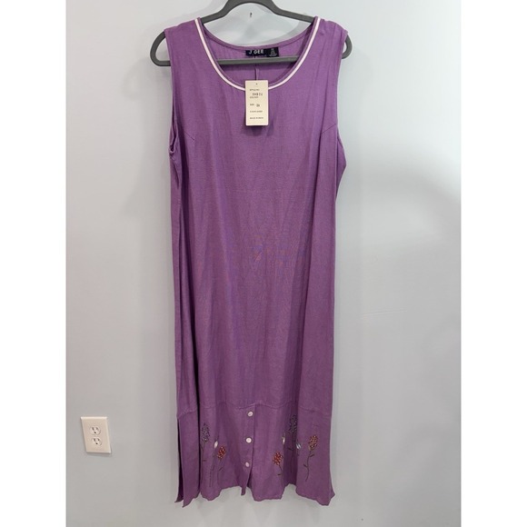 J Gee Dresses & Skirts - J Gee Purple Sleeveless Maxi Dress 2X Embroidered Linen Blend NWT